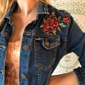 Rose Emrboidered Denim Jacket